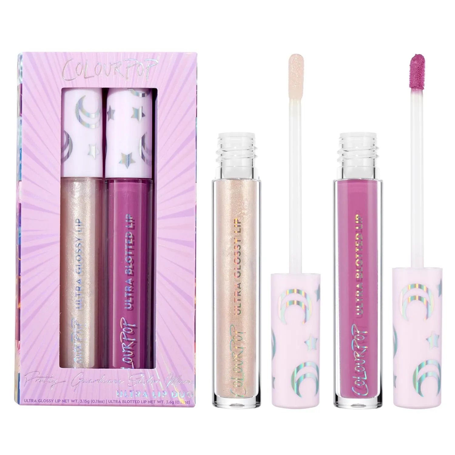 ColourPop x Sailor Guardians Ultra Lip Color Set - High-Shine, Non-Sticky & Hydrating Pink Lip Gloss & Diffused Matte Lipstick Set with a Flexible Paddle Applicator - Heroines (2 Count)