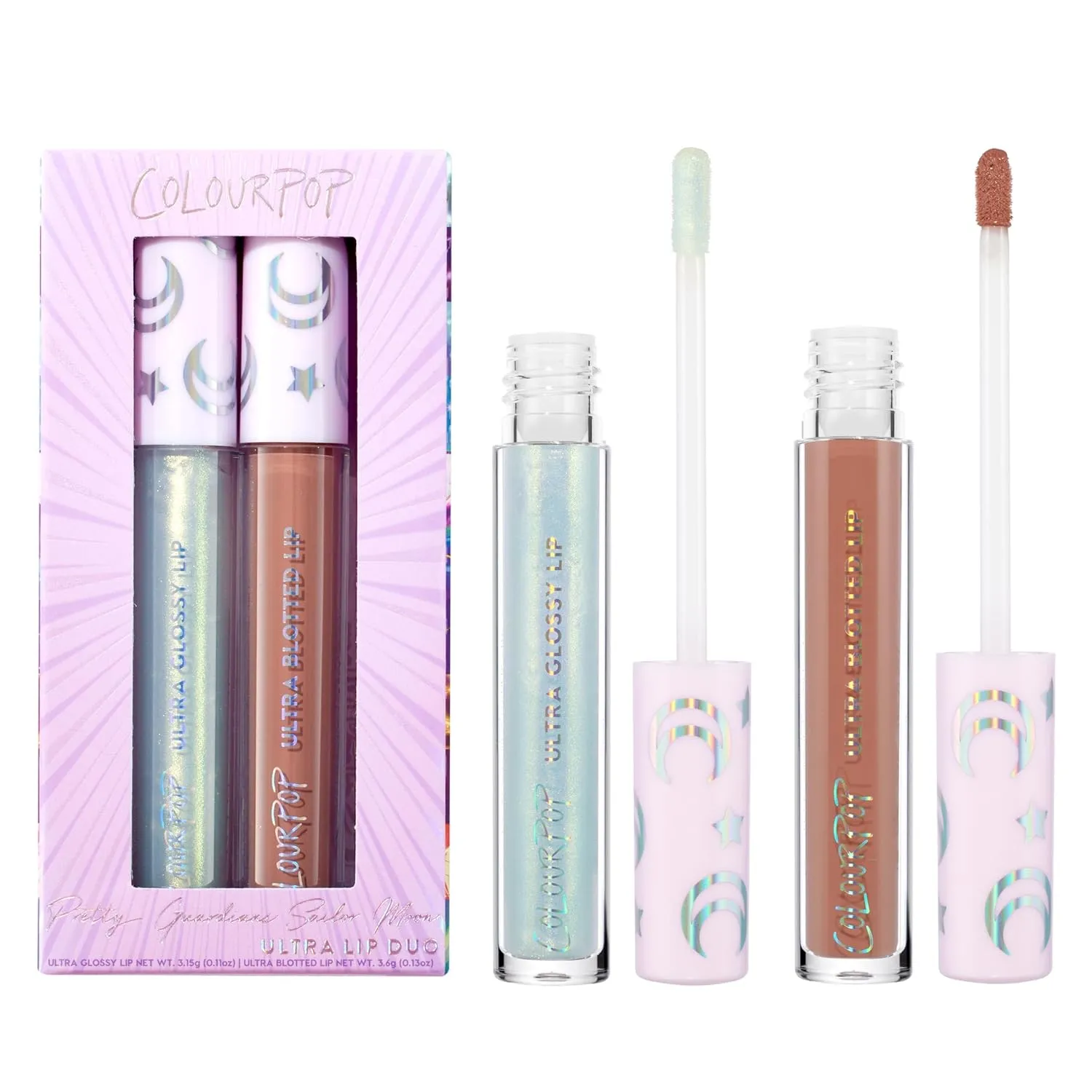 ColourPop x Sailor Guardians Ultra Lip Color Set - High-Shine, Non-Sticky & Hydrating Silver Lip Gloss & Diffused Nude Matte Lipstick Set with a Flexible Paddle Applicator - Celestial Powers (2 Count)