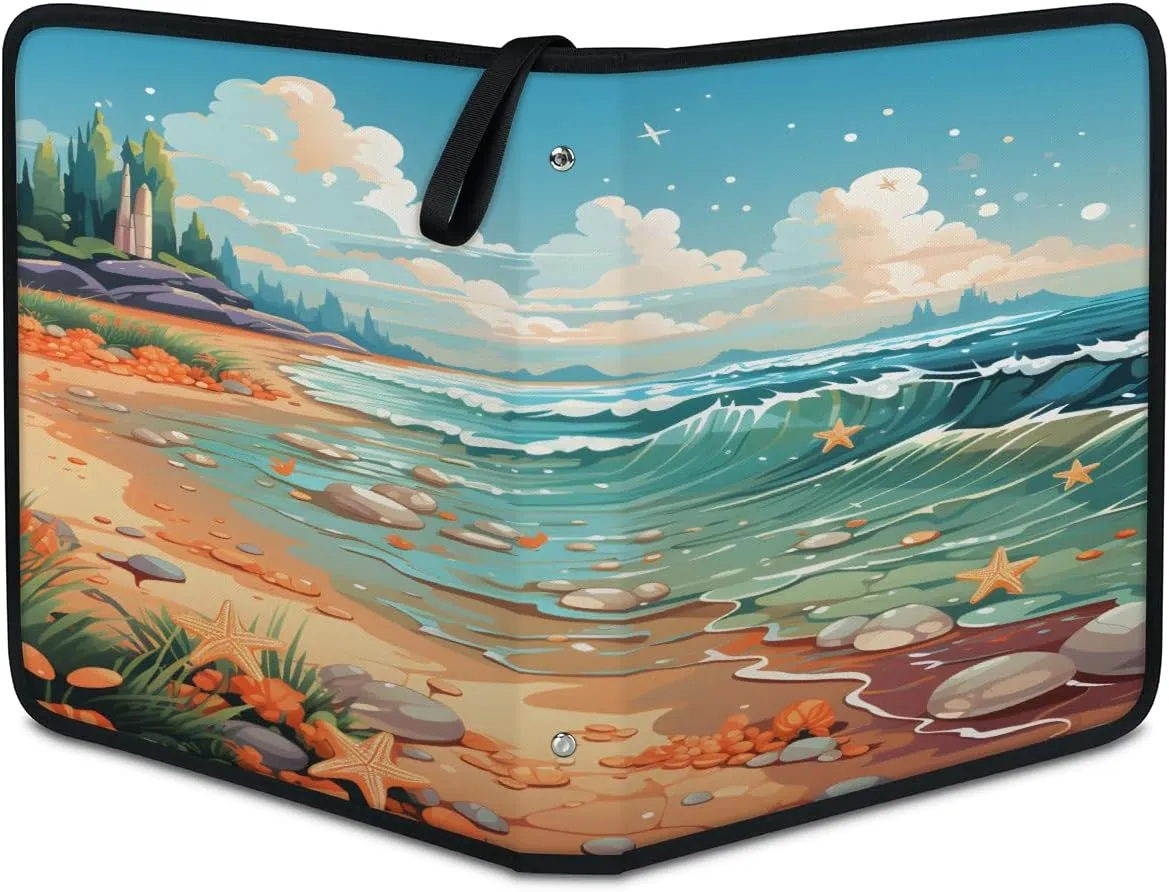 Comic Ocean 3 Ring Trading Zipper Binder Strap, Trading Card Binder 4 Pocket, 400 Pockets Card Holder with 50 Removable Sleeves for Game Cards