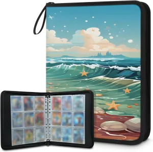 Comic Ocean 3 Ring Trading Zipper Binder Strap, Trading Card Binder 4 Pocket, 400 Pockets Card Holder with 50 Removable Sleeves for Game Cards