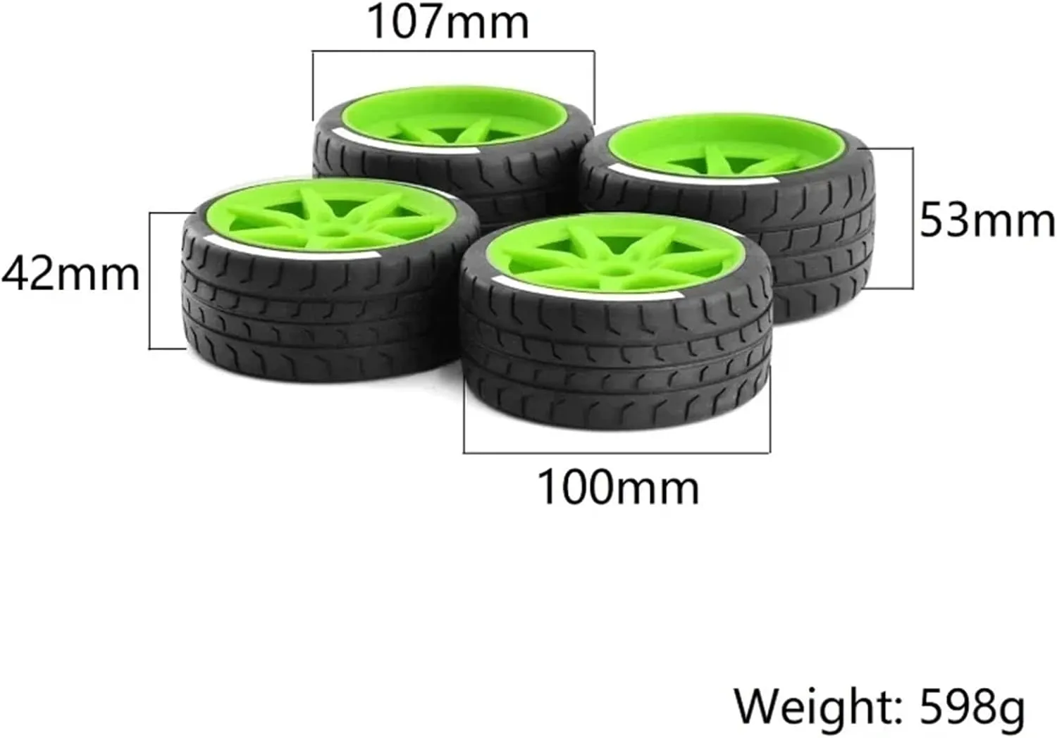 Compatible with Arrma for Felony for FSR GT 1/7 RC Car Model Upgrade Parts 53/107mm 42/100mm Tire Tyre 17mm Wheel Hex RC Wheel Tires(White)