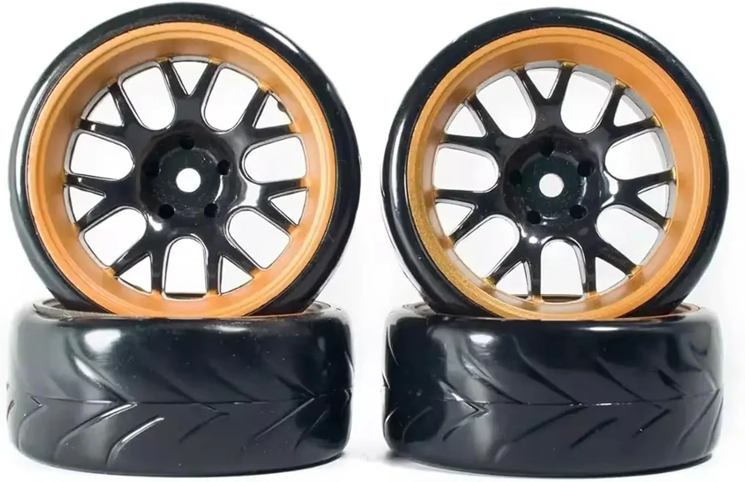 Compatible with Axial Scx10 Trx4 for Tamiya for HPI RC for Rally On Road RC Car Tyre 1/10 RC Drift Tires Wheels Hub 12mm Hex 4Pcs RC Wheel Tires(Yellow)