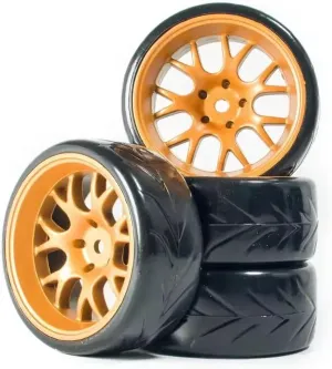 Compatible with Axial Scx10 Trx4 for Tamiya for HPI RC for Rally On Road RC Car Tyre 1/10 RC Drift Tires Wheels Hub 12mm Hex 4Pcs RC Wheel Tires(Yellow)