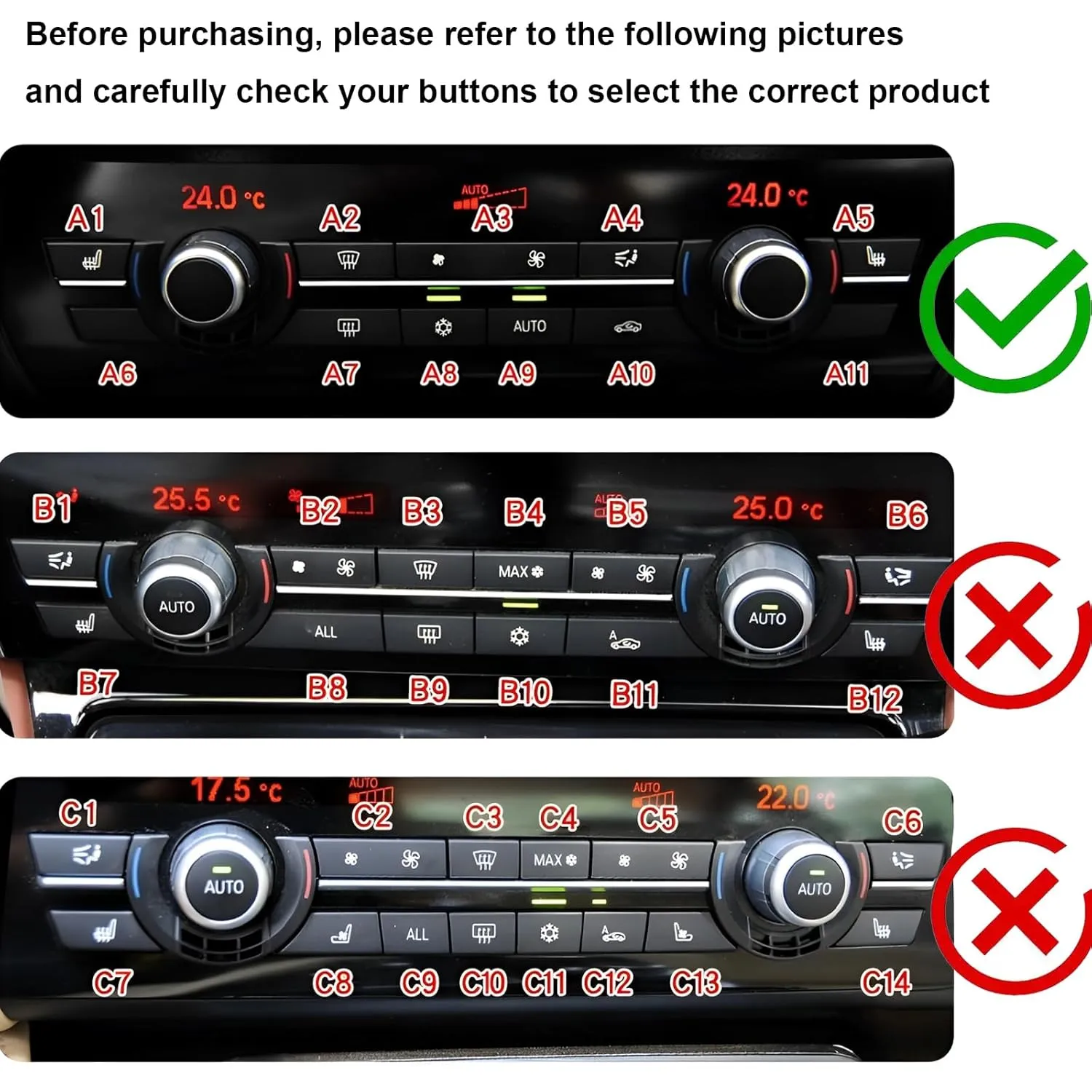 Compatible with BMW Climate Control AC Button Fan Speed Button Replacement for 5' F07/F10,6' F06/F12/F13,7' F01/F02/F04,X5 F15/M F85,X6 F16/M F86 (Only for AC Panel with 11 Buttons)