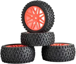 Compatible with HSP 4pcs Rubber RC 1/10 for Buggy Wheels Tires 12mm Hex Hub RC Off Road Car Upgrade Parts RC Wheel Tires(Red)