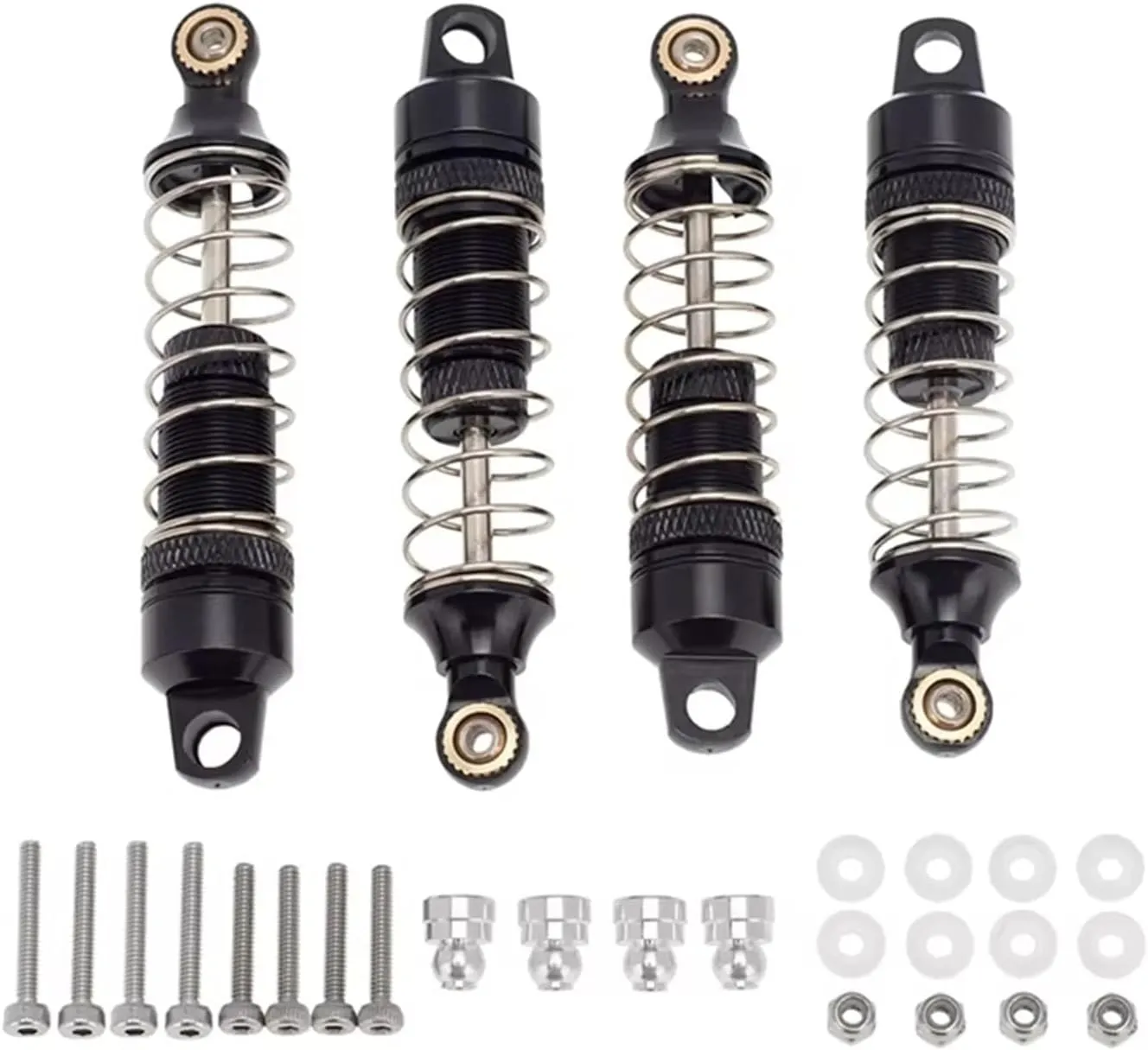 Compatible with Losi for Mini-T 2WD 1/18 Rc Car Upgrade Replacement Parts 4Pcs Metal Front & Rear Shock Absorber for Spring Dampers RC Shocks Damper(Black)