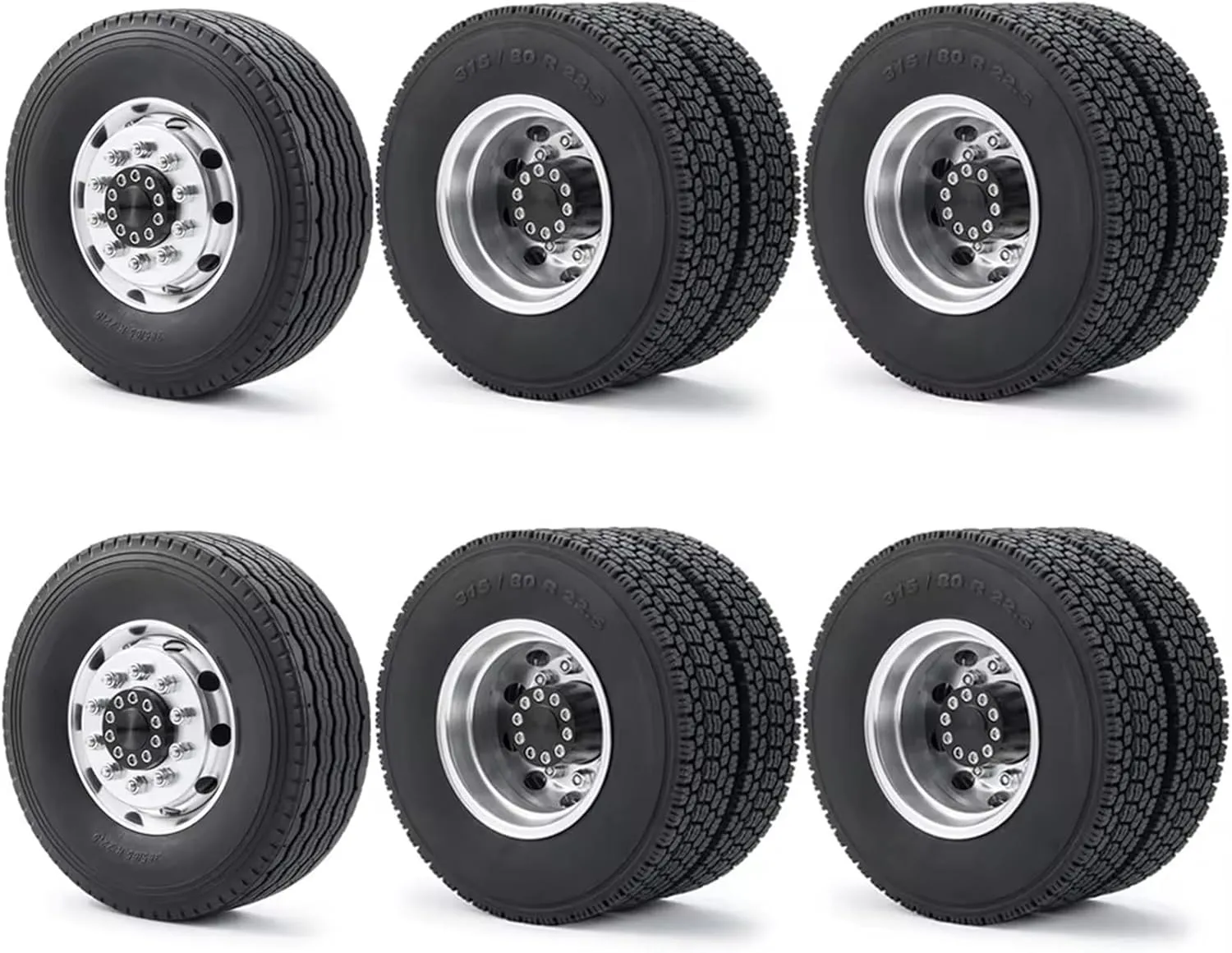 Compatible with Tamiya 1/14th RC Tractor Truck Car Parts 6PCS Wheel Tires Complete Set Metal Front & Rear Wheel Hub Rubber Tyre RC Wheel Tires