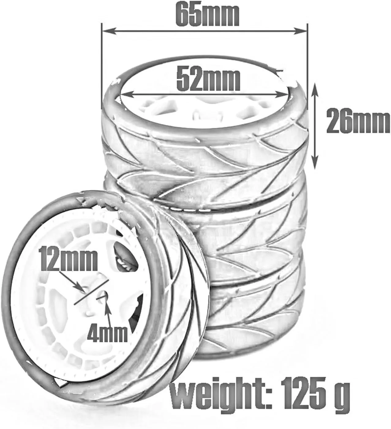 Compatible with Tamiya TT01 TT01E TT02 TT02B XV01 TA06 PTG-2 1/10 RC Car Upgrades Parts Accessories 4Pcs Rubber Tire Wheel Tyre RC Wheel Tires(Black)