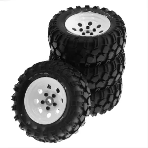 Compatible with Traxxas 1/10 RC Crawler Car 4Pcs 93mm Metal 1.9Inch Beadlock Wheel Rim Rubber Tire Set Holes 12mm Adapter RC Wheel Tires