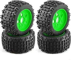 Compatible with TRAXXAS for Sledge for E-Revo for ARRMA for KRATON for Outcast 1/8 1/10 RC Car 4 Pc 152Mm Truck Tire with 12Mm Wheel Hex RC Wheel Tires(Green)