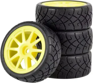Compatible with WLtoys 144001 1/18 1/16 1/10 Car Tyre 4pcs RC Car Rubber Tires & Wheels Rims 12mm Hex Hub RC Wheel Tires(Yellow)