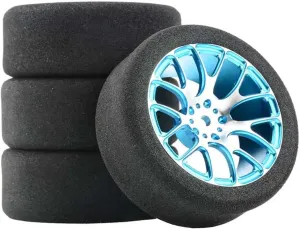 Compatible with Wltoys 144001 124016 124017 124018 124019 104001 4Pcs 68mm Foam Tire Sponge Tyre Wheel Rim Set RC Car Upgrade Parts RC Wheel Tires(Blue)