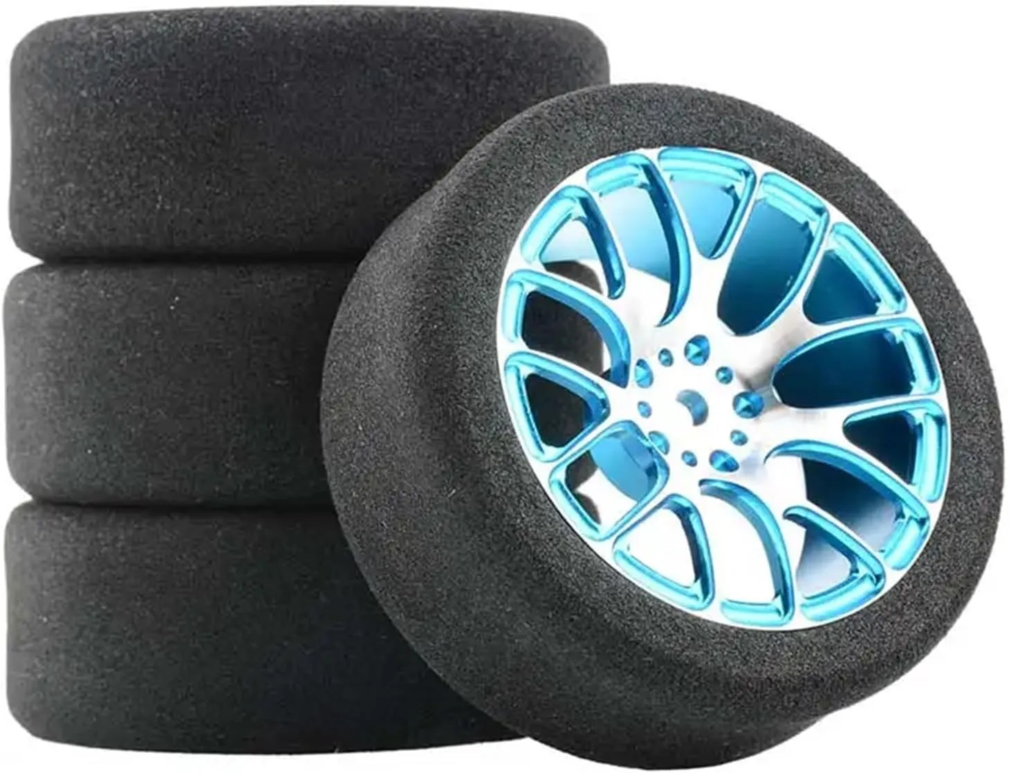 Compatible with Wltoys 144001 124016 124017 124018 124019 104001 4Pcs 68mm Foam Tire Sponge Tyre Wheel Rim Set RC Car Upgrade Parts RC Wheel Tires(Blue)