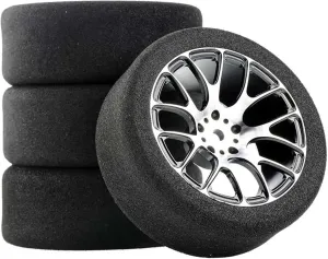 Compatible with Wltoys 144001 124016 124017 124018 124019 104001 4Pcs 68mm Foam Tire Sponge Tyre Wheel Rim Set RC Car Upgrade Parts RC Wheel Tires(Silver)