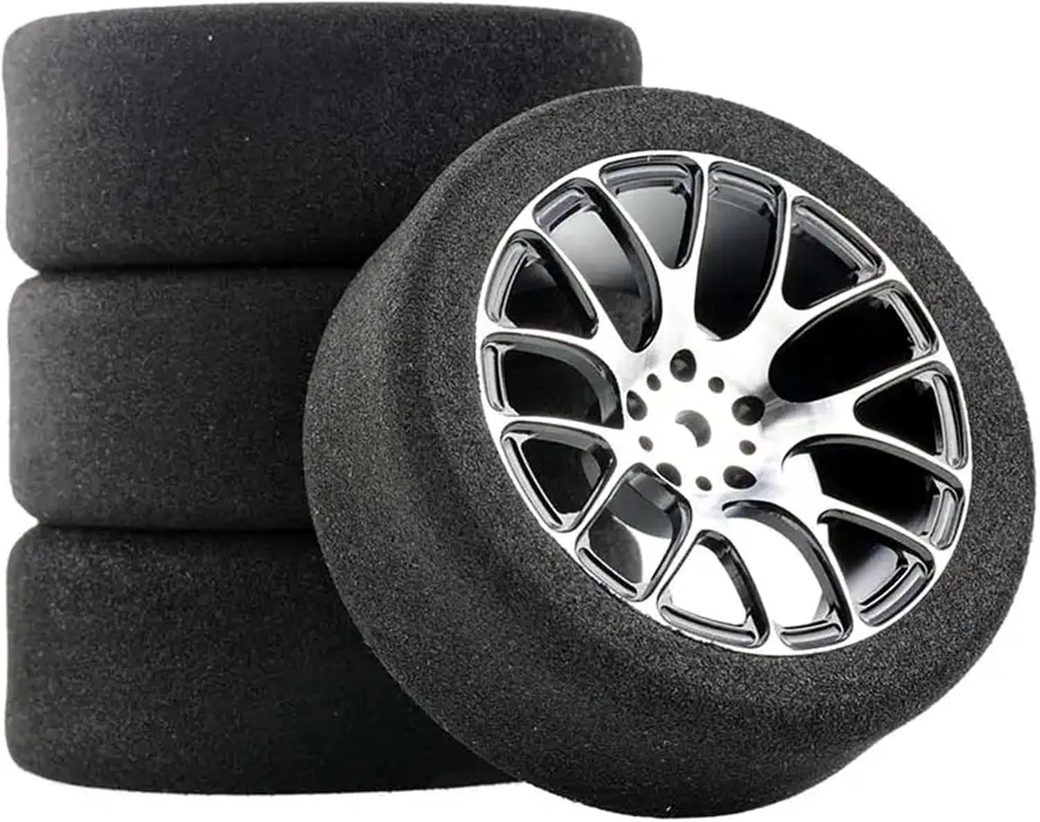 Compatible with Wltoys 144001 124016 124017 124018 124019 104001 4Pcs 68mm Foam Tire Sponge Tyre Wheel Rim Set RC Car Upgrade Parts RC Wheel Tires(Silver)