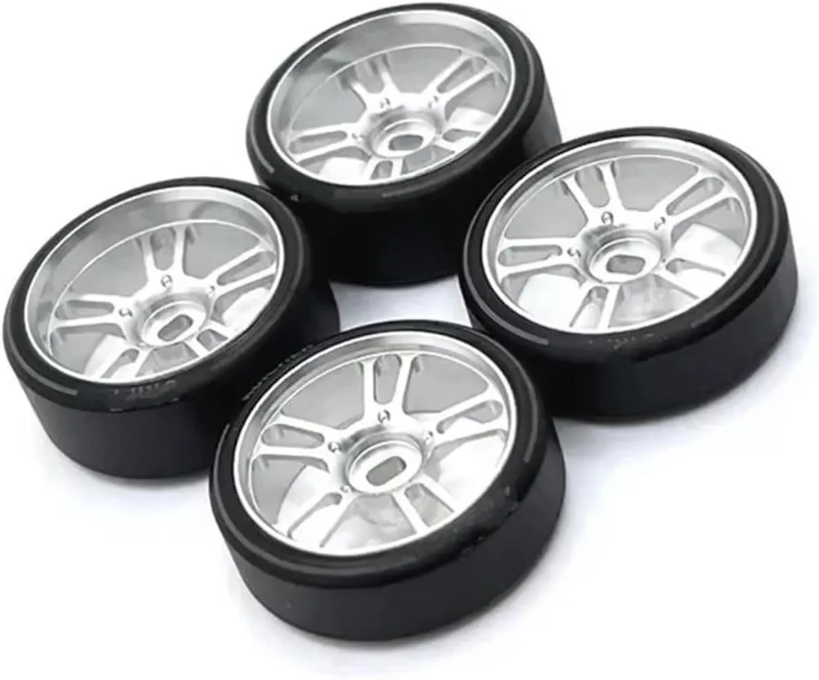 Compatible with Wltoys 284131 K969 K979 K989 P929 for Kyosho for Mini-Z 1/28 RC Car Upgrades Parts 27Mm Drift Tire Tyre Metal Wheel Rim RC Wheel Tires(White)