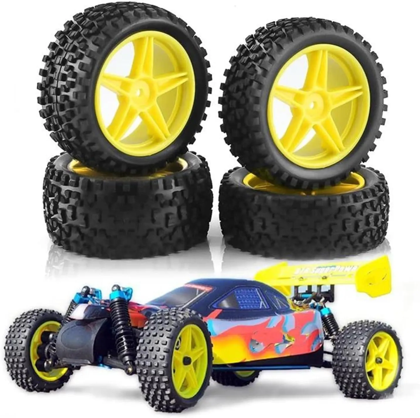 Compatible with Wltoys for 144001 144010 124017 for Tamiya TT02B for HSP 1/10 1/12 1/14 RC Car Off Road Buggy 4Pcs 87Mm Tire Wheel Tyre RC Wheel Tires(Yellow)