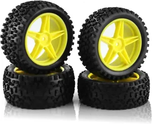 Compatible with Wltoys for 144001 144010 124017 for Tamiya TT02B for HSP 1/10 1/12 1/14 RC Car Off Road Buggy 4Pcs 87Mm Tire Wheel Tyre RC Wheel Tires(Yellow)