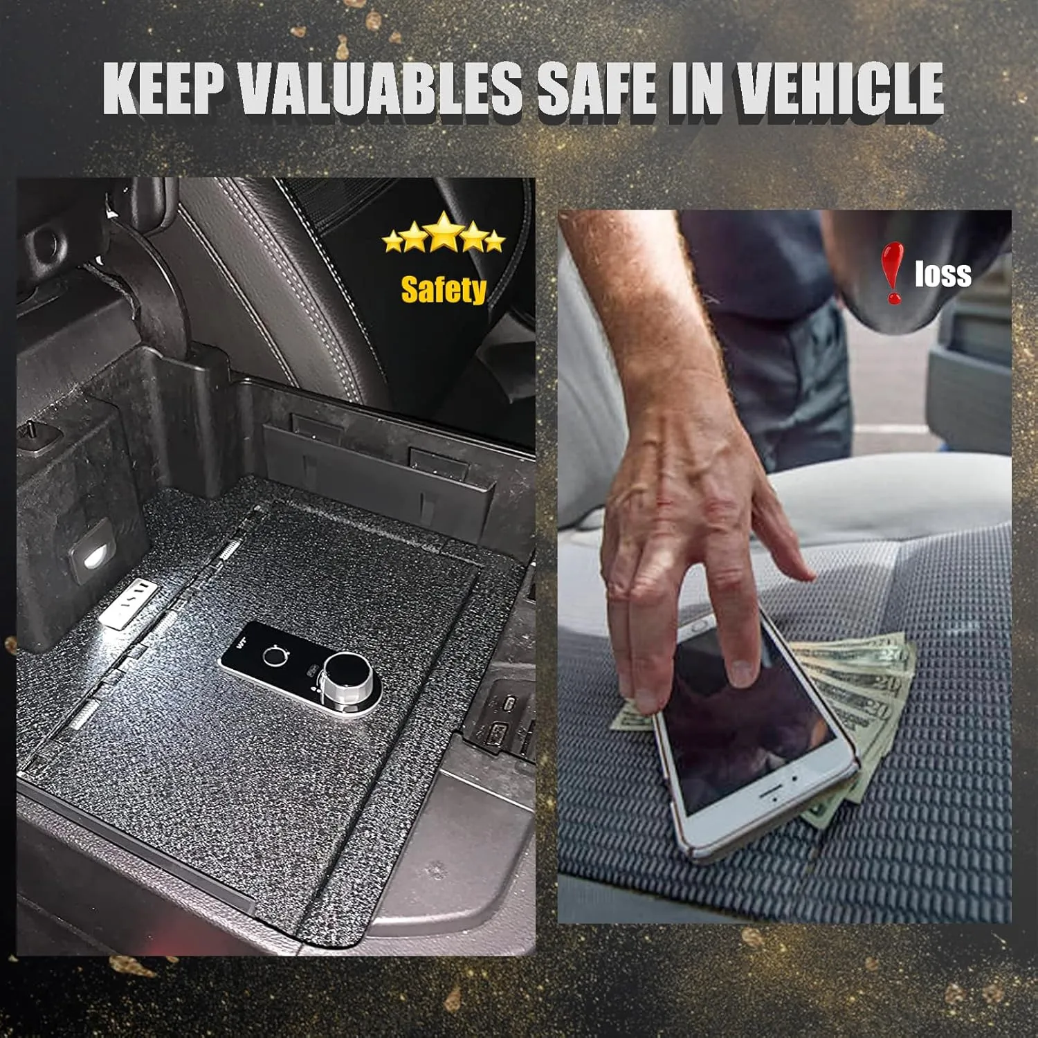 Console Safe Gun Safe for Car, WASAI In-vehicle Console Gun Vault Lockbox Compatible with 2016-2023 Honda Ridgeline, Passport, 2016-2022 Pilot with Heavy Gauge Plate Steel, Fingerprint Lock with Key.