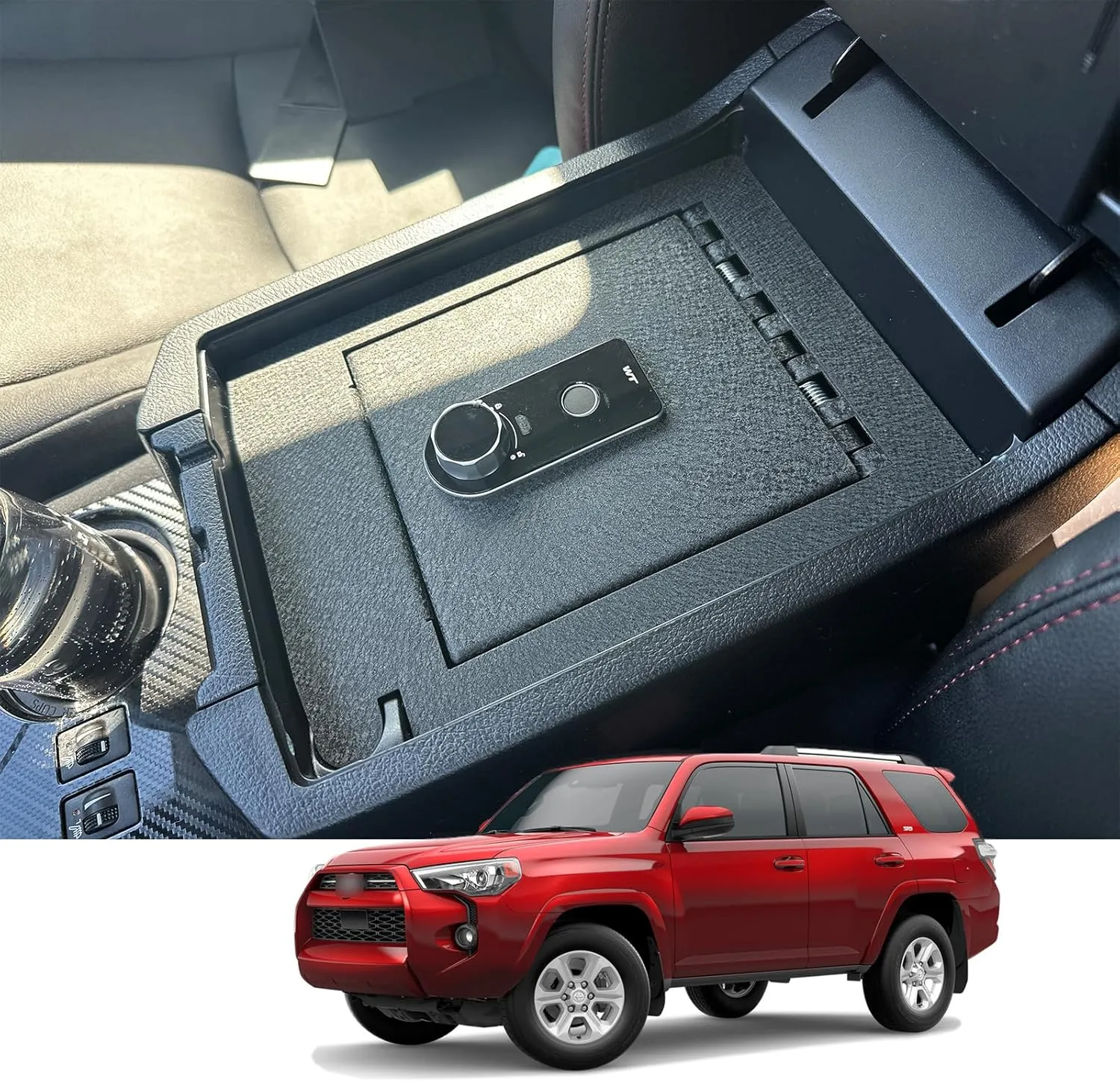 Console Safe Gun Safe for Car, WASAI Premium In-vehicle Console Gun Vault Lockbox Compatible with TOYOTA 4RUNNER 2010-2024 with Full Floor Console Model, Fingerprint Lock with Backup Key.