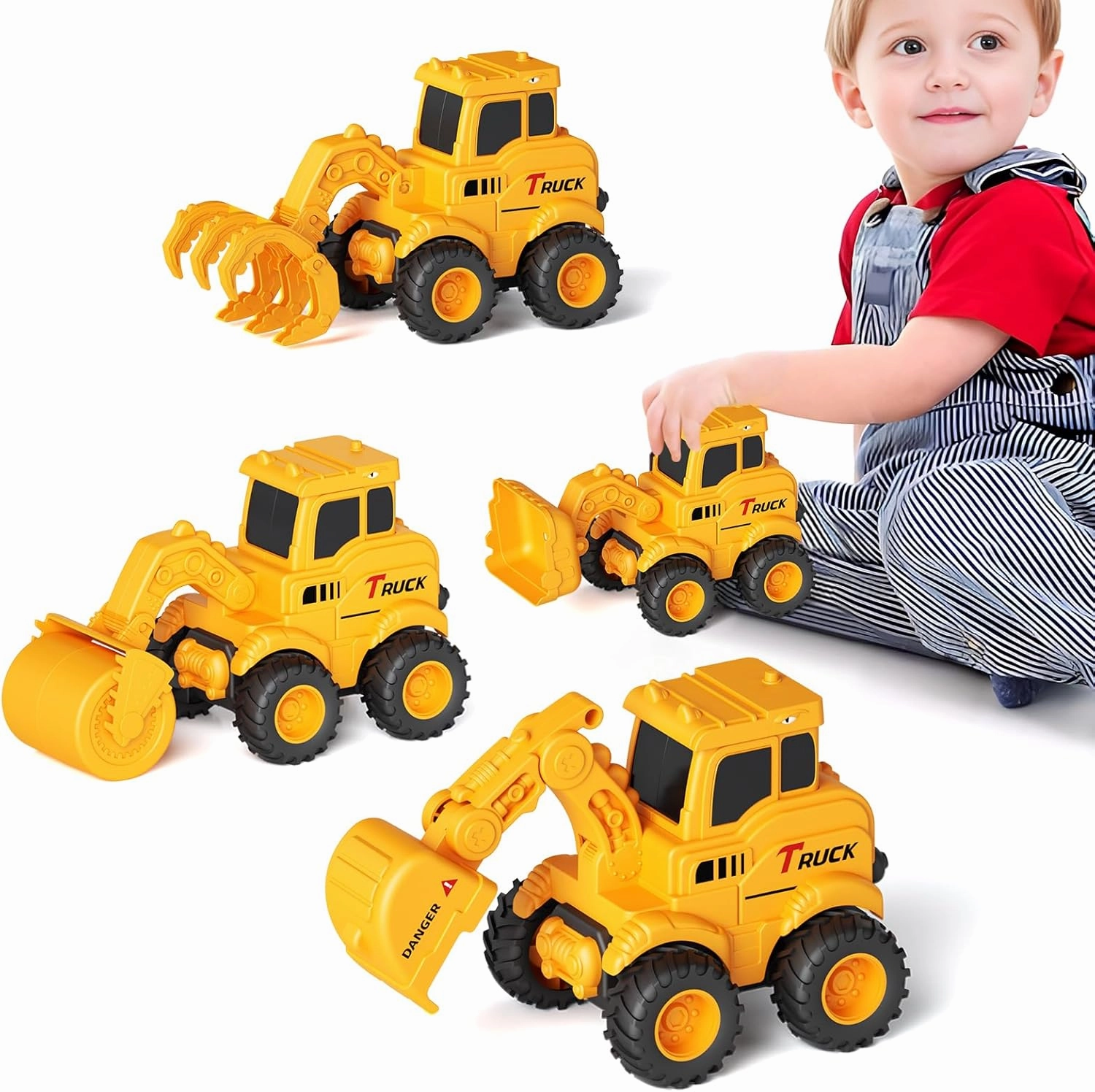 Construction Toys for 2 3 4 5 6   Year Old Boys Kids Toddlers Girls, Sandbox Excavator Toy Trucks Construction Truck Toys Vehicles Bulldozer Road Roller Toy Christmas Birthday Gifts for Boys
