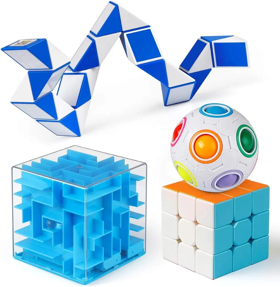 Coogam Cubes Brain Teaser Puzzle Toys, 3x3 Speed Cube, Rainbow Puzzle Ball, Money Maze Box,Snake Cube IQ Games Christmas Party Favor Gift for Kids and Adults, Boy, Girl