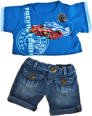 Cool Racecar Outfit for 14-18 inch Plush Toys - Racing Costume with Checkered Flag Design Stuffed Animal Accessory, Soft Durable Fabric, Ideal Gift for Kids & Collectors