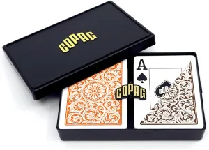 Copag 1546 Design 100% Plastic Playing Cards, Poker Size (Standard) Jumbo Index Orange/Brown Double Deck Set