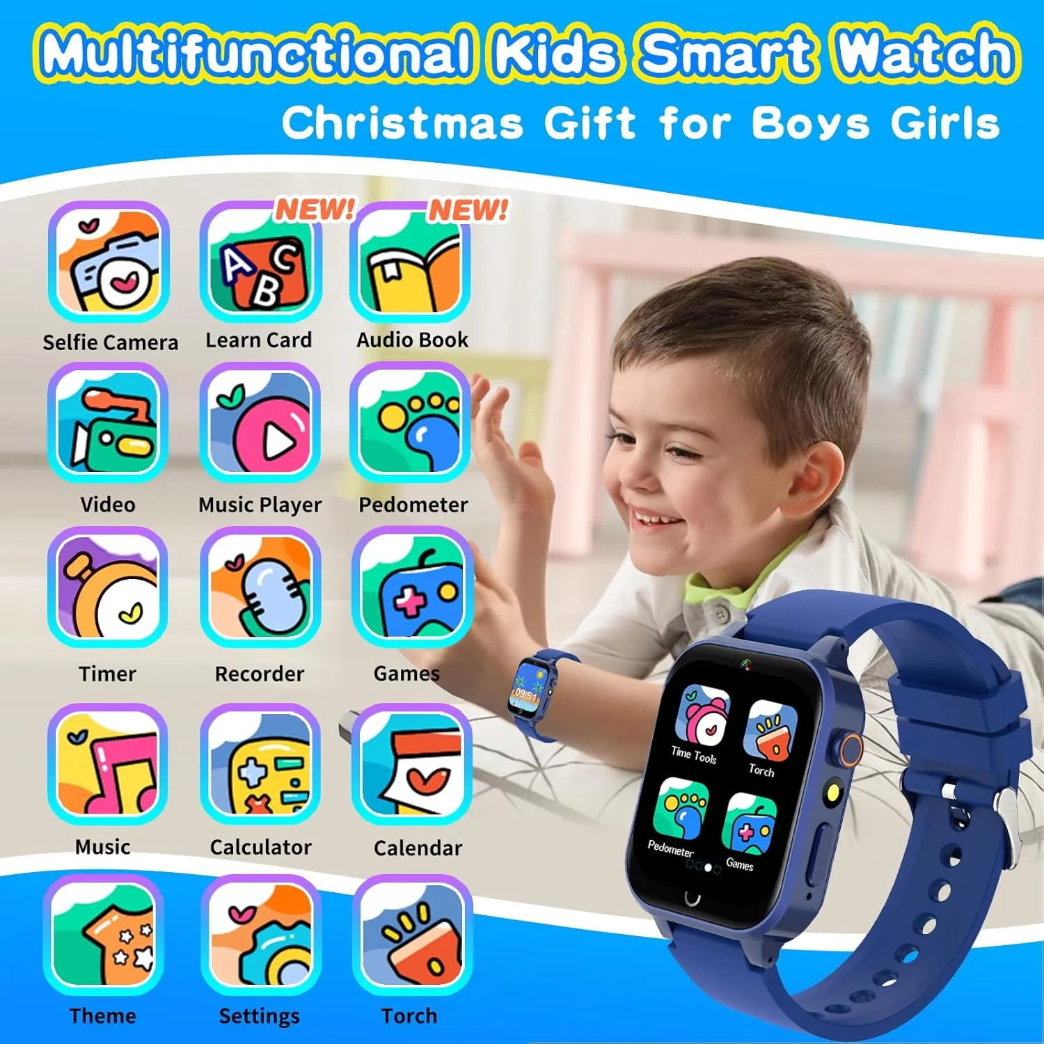Cosjoype Upgrade Kids Smart Watch for Kids with 26 Puzzle Games HD Camera Video MP3 Player Habit Tracking Pedometer Flashlight 12/24hr Kids Watches Gift for 4-12 Year Old Boys Toys for Kids