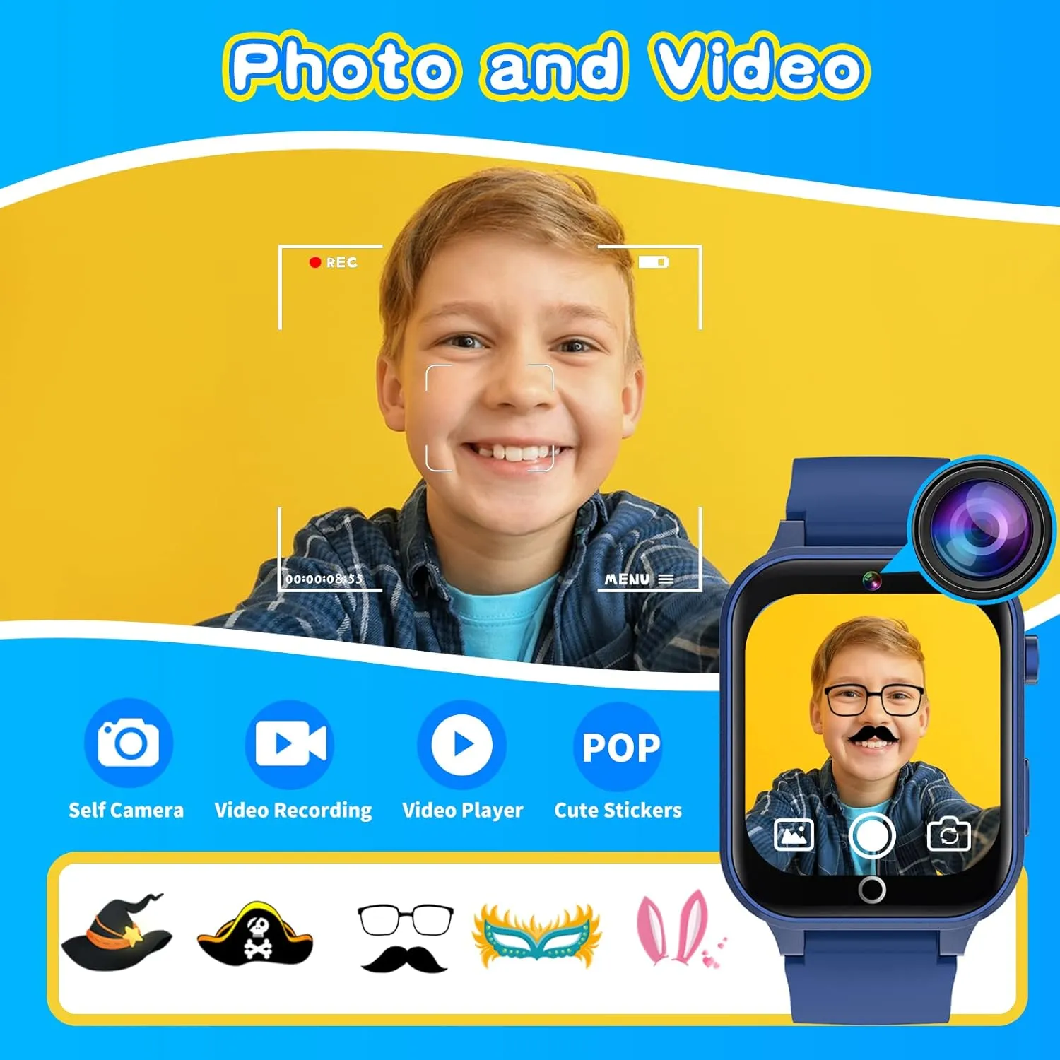 Cosjoype Upgrade Kids Smart Watch for Kids with 26 Puzzle Games HD Camera Video MP3 Player Habit Tracking Pedometer Flashlight 12/24hr Kids Watches Gift for 4-12 Year Old Boys Toys for Kids