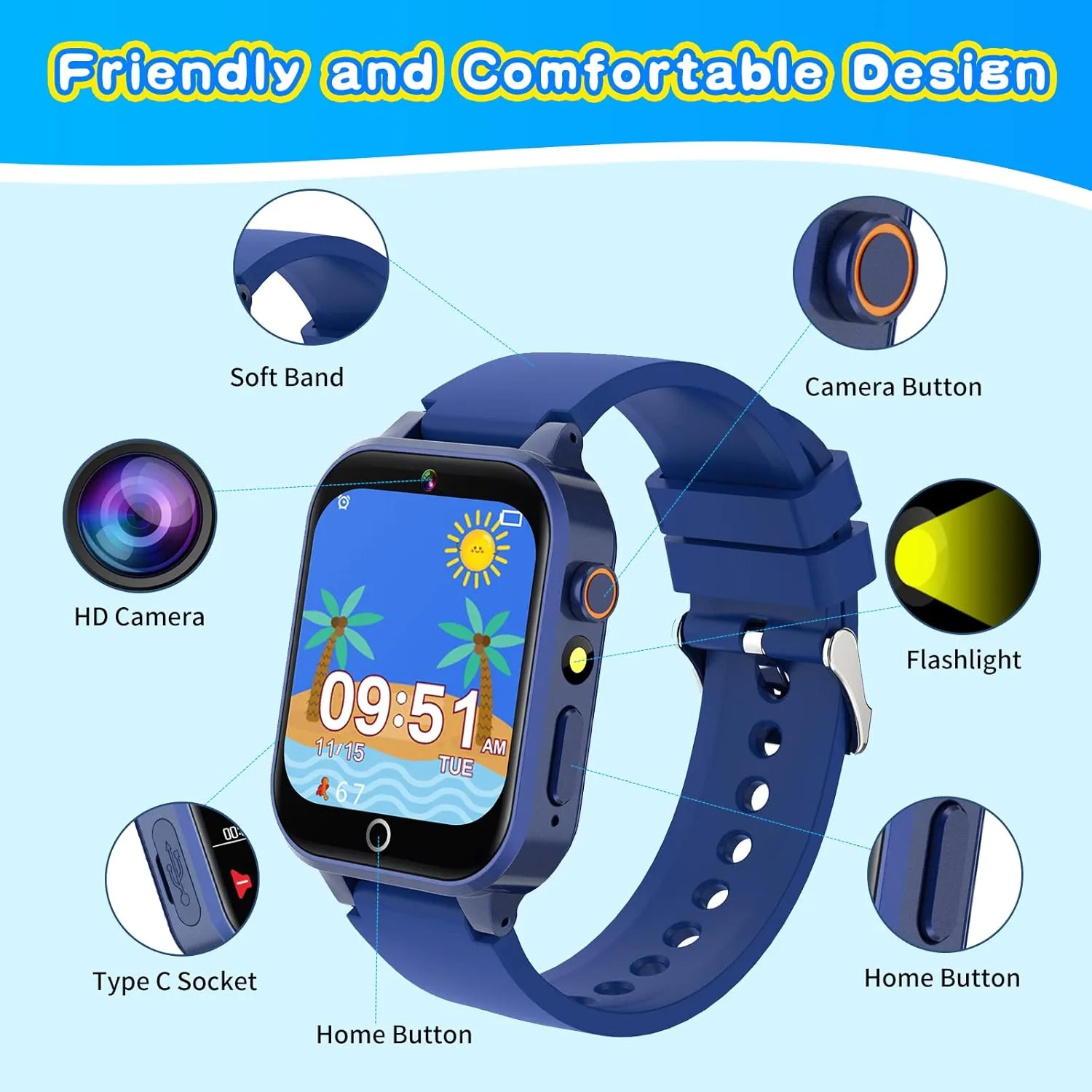 Cosjoype Upgrade Kids Smart Watch for Kids with 26 Puzzle Games HD Camera Video MP3 Player Habit Tracking Pedometer Flashlight 12/24hr Kids Watches Gift for 4-12 Year Old Boys Toys for Kids