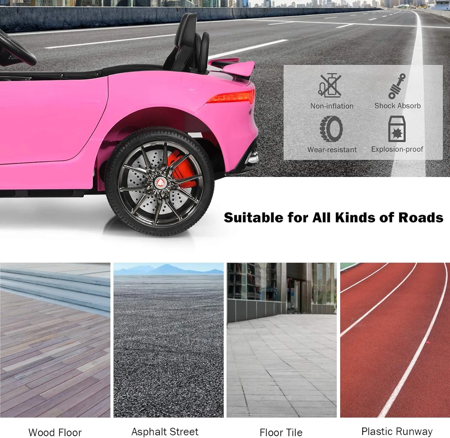 Costzon Ride on Car, 12V Licensed Jaguar F-Type SVR Battery Powered Kids' Electric Vehicles w/Remote Control, Front/Rear Lights, MP3/Music/3 Speeds/Spring Suspension, Kids Car Toy for Toddler (Pink)
