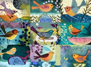 Cross & Glory - Festival of The Nine Birds - 1000 Piece Jigsaw Puzzle | Colorful Collage of Individual Bird Artwork | Vibrant and Unique | Superb Gift for Bird Enthusiasts