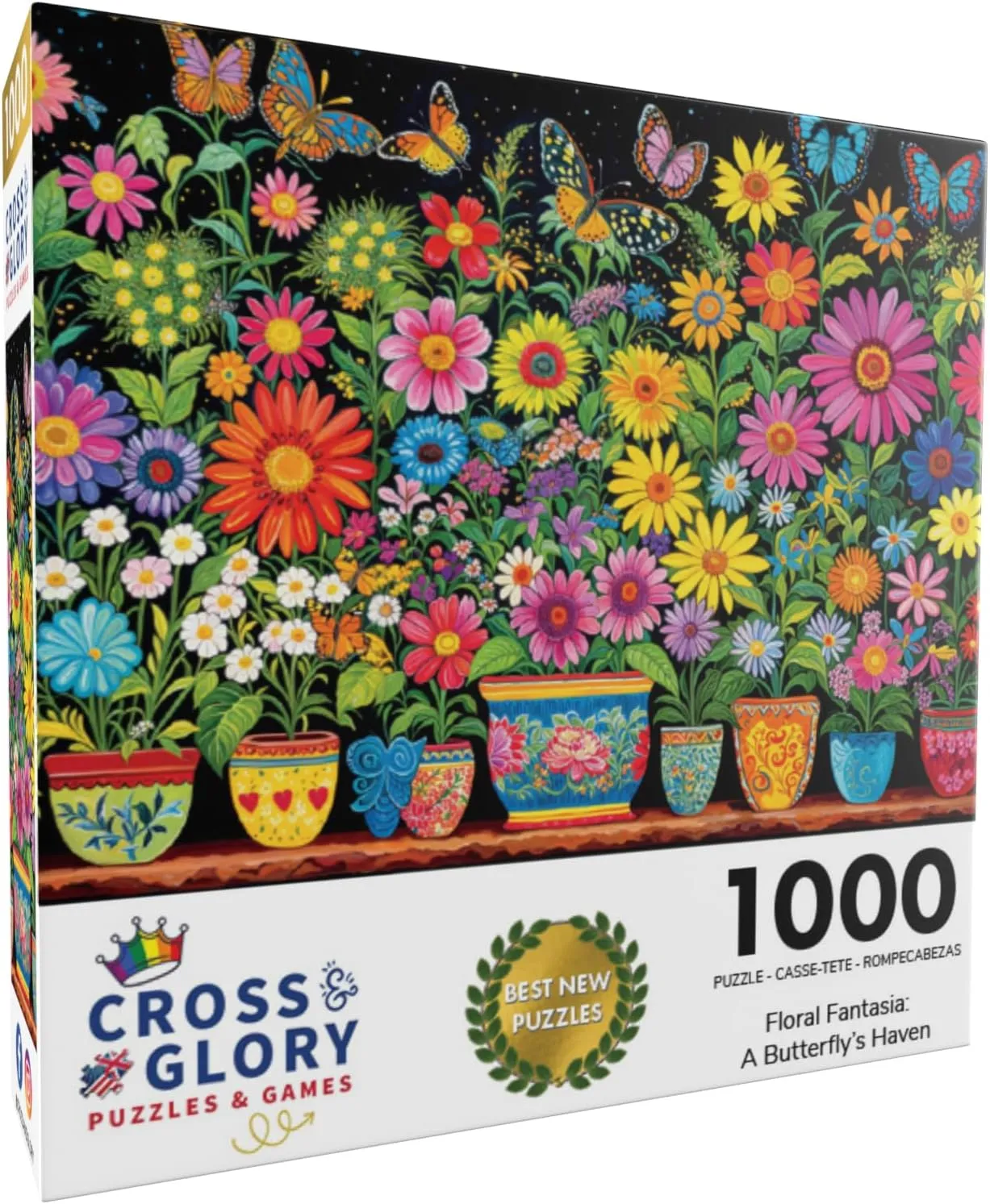 Cross & Glory - Floral Fantasia: A Butterfly's Haven - 1000 Piece Jigsaw Puzzle for Adults | Glare-Free | Colorful Garden and Butterfly Scene | Flower Puzzle