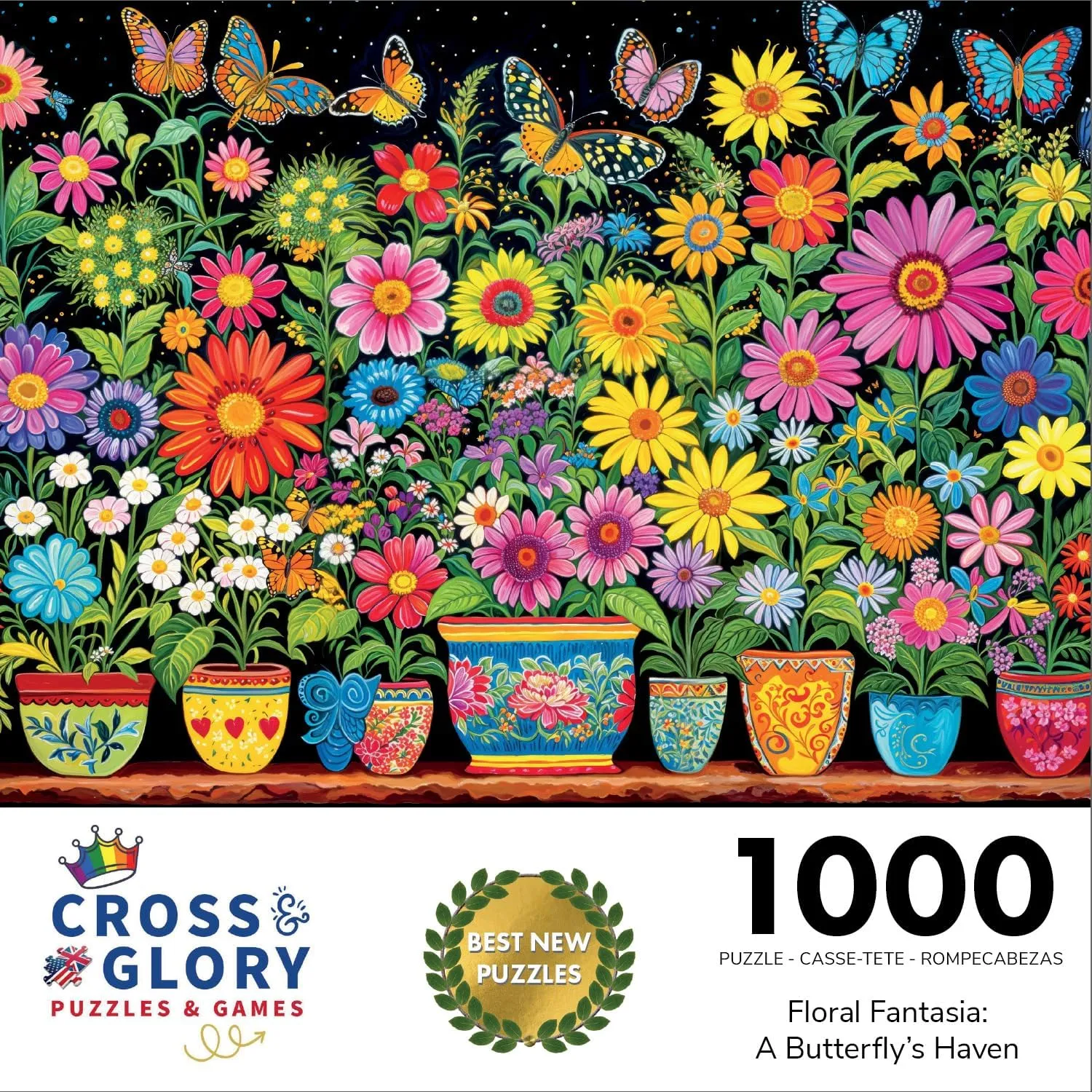 Cross & Glory - Floral Fantasia: A Butterfly's Haven - 1000 Piece Jigsaw Puzzle for Adults | Glare-Free | Colorful Garden and Butterfly Scene | Flower Puzzle