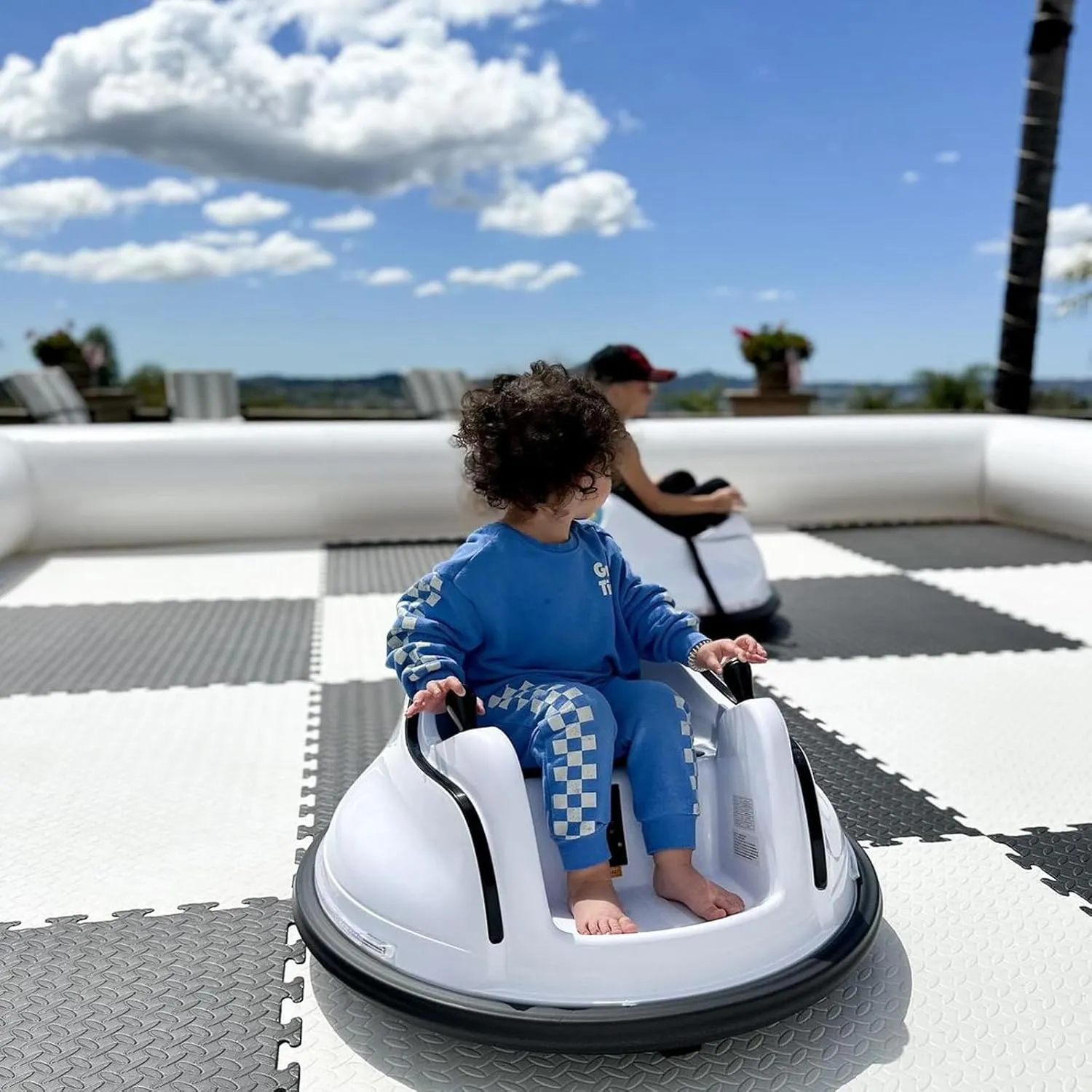 CZGBRO Inflatable Bumper Car Racing Track - Mini Inflatable Race Track with Pump Go Kart Race Pipe for Kids Without Bottom(White, 9.5 * 9.5FT)