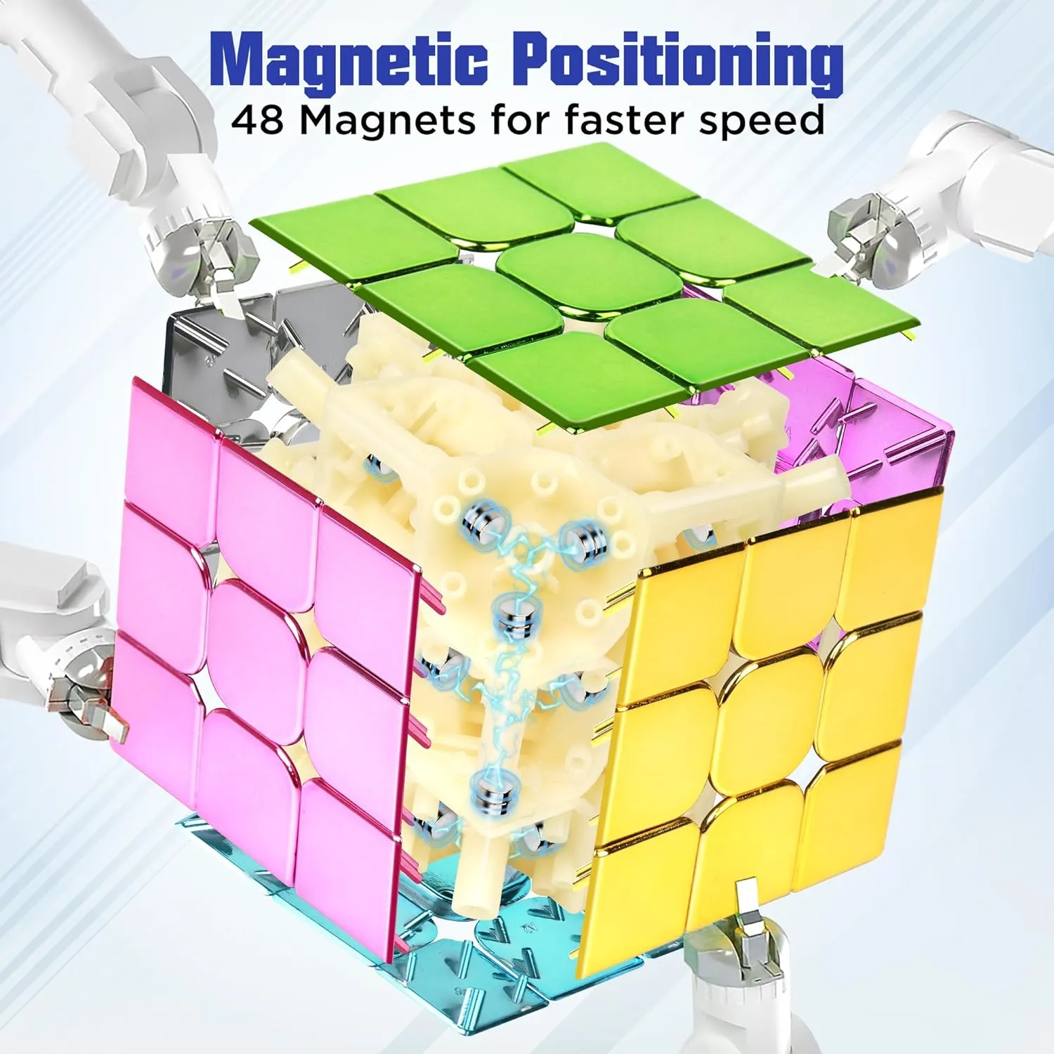 D-FantiX Mirror Reflective Magnetic Speed Cube 3x3x3, Cyclone Boys Original Stickerless Magic Cube, Unique Shiny Metallic Color Speedcube with Display Stand, Birthday Gift Ideas for Boys Girls Adults