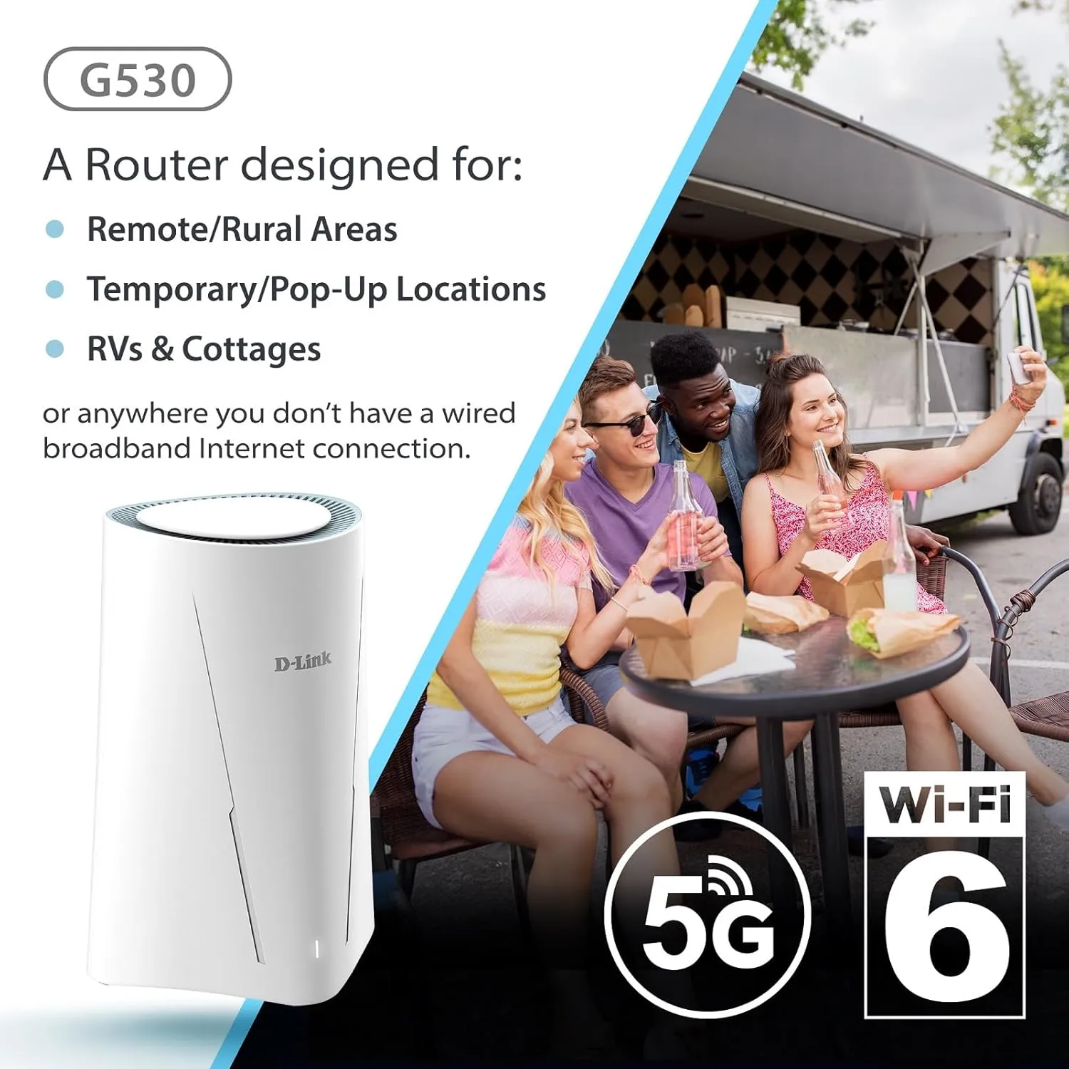 D-Link G530 5G NR AX3000 WiFi 6 Router with SIM Card Slot, Cellular Gateway, Optimized High-Gain Antennas, Dual-WAN Failover, AT&T and T-Mobile Certified