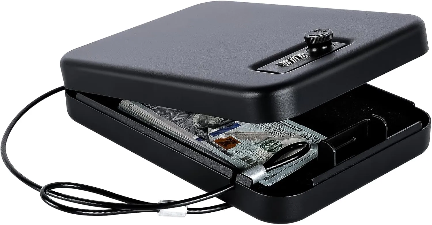 Dalmbox Gun Safe for Pistols Small Handgun Lock Box with Combination Lock Portable Travel Pistol Safe for Car, Home, Travel