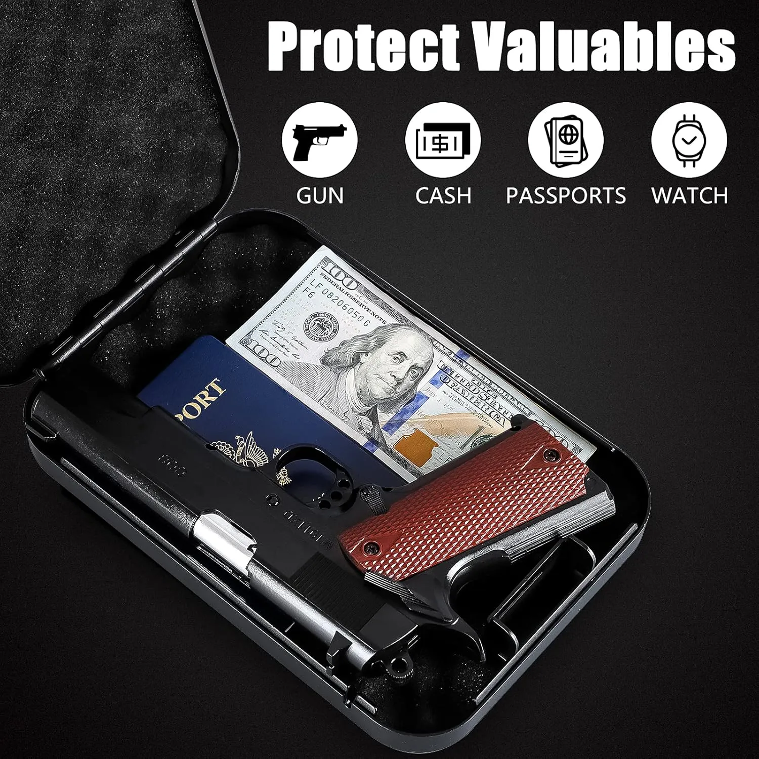 Dalmbox Gun Safe for Pistols Small Handgun Lock Box with Combination Lock Portable Travel Pistol Safe for Car, Home, Travel