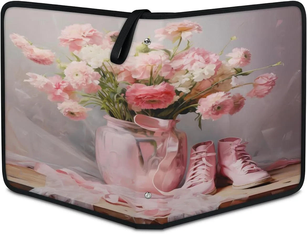 Dancing Shoe Powder Flower 3 Ring Trading Zipper Binder Strap, Trading Card Binder 9 Pocket, 900 Pockets Card Holder with 50 Removable Sleeves for Game Cards