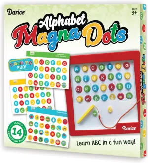 Darice Magnetic Drawing Board with Letters Set for Kids - ABC Magnetic Dot Board with Magnetic Pen, Beads and Activity Cards - Educational Learning Toy - Airplane Car Travel Essentials for Kids