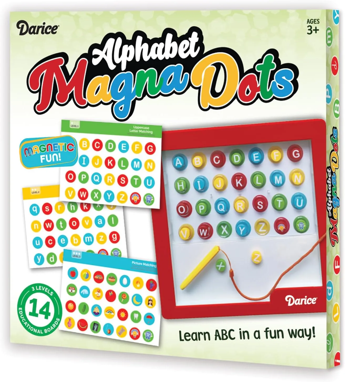 Darice Magnetic Drawing Board with Letters Set for Kids - ABC Magnetic Dot Board with Magnetic Pen, Beads and Activity Cards - Educational Learning Toy - Airplane Car Travel Essentials for Kids
