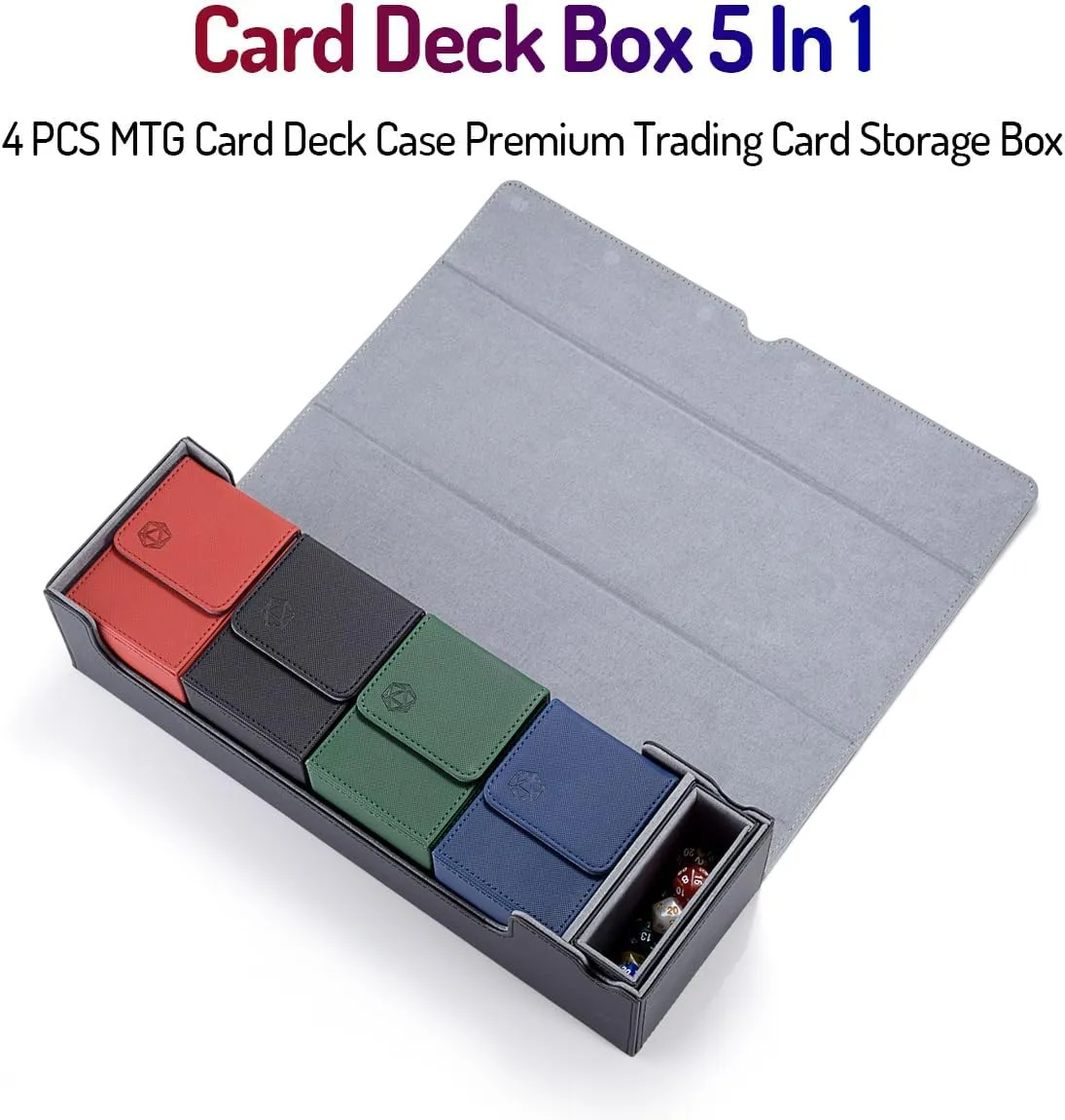 Deck Box compatible with MTG Cards, Trading Card Case with 2 Dividers per Holder, Large Size for 100  Cards (Dice-5-IN-1)