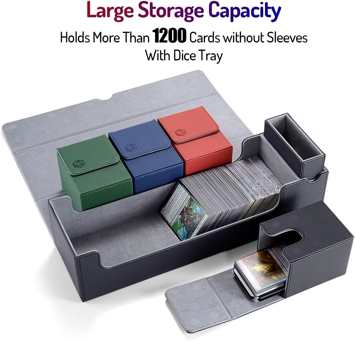 Deck Box compatible with MTG Cards, Trading Card Case with 2 Dividers per Holder, Large Size for 100  Cards (Dice-5-IN-1)