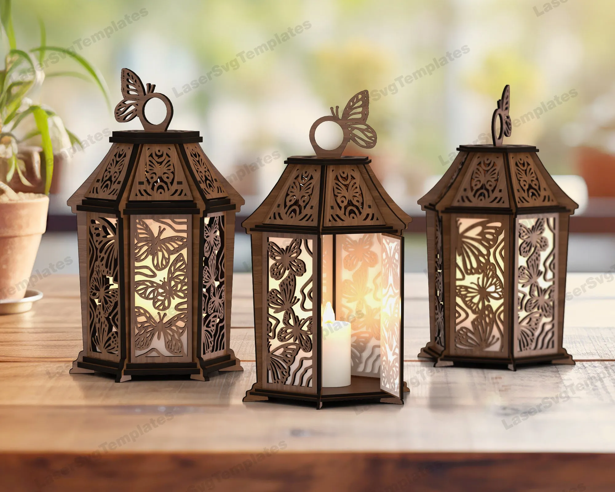Decorative wooden butterfly lantern laser cut svg file
