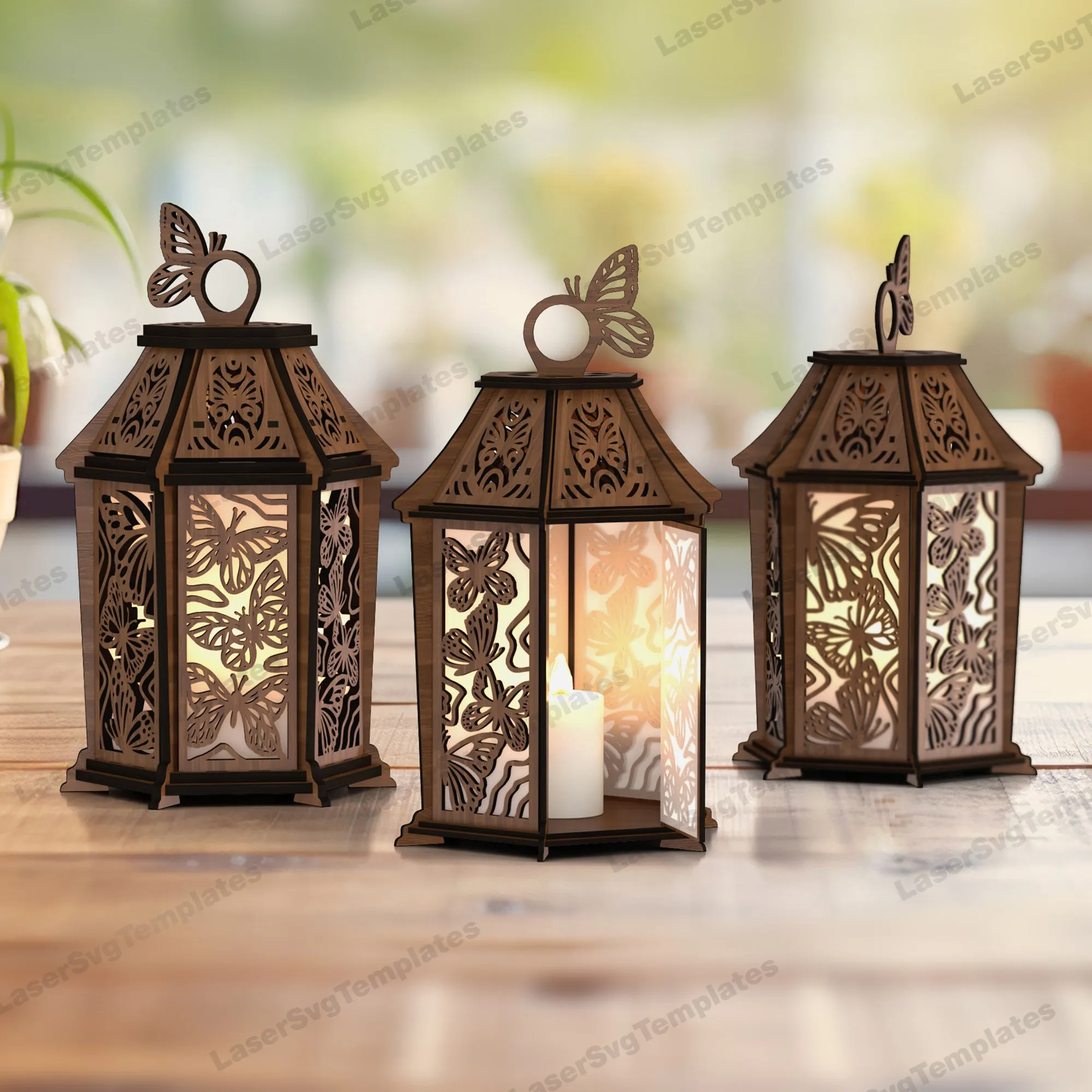 Decorative wooden butterfly lantern laser cut svg file