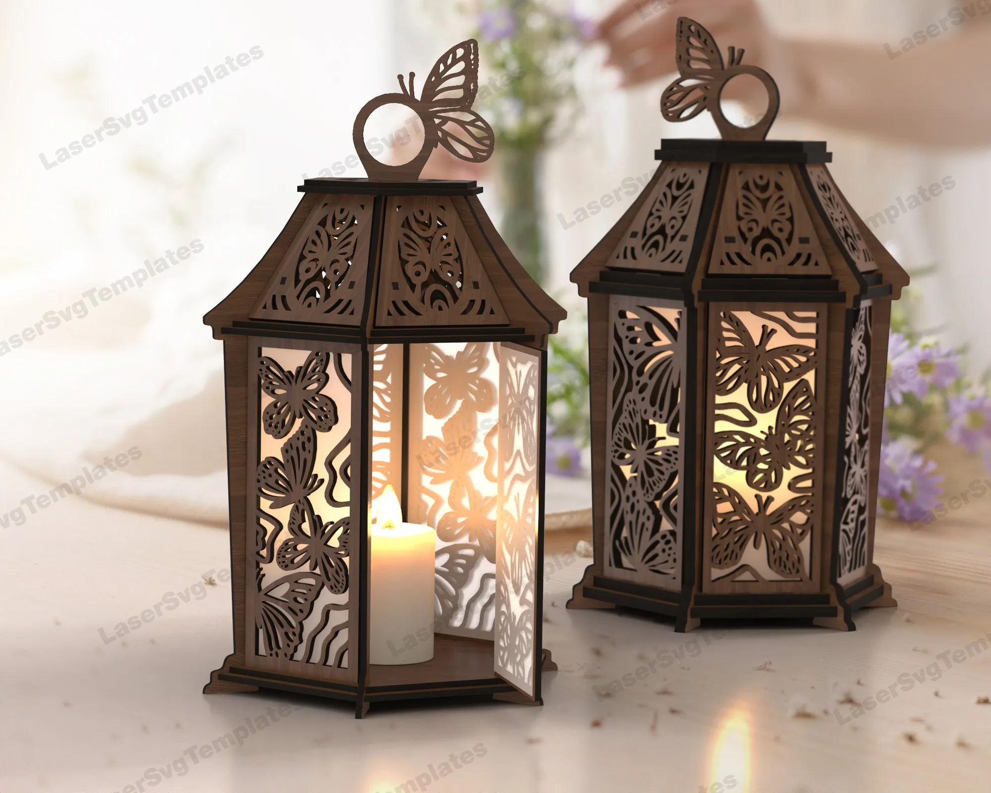 Decorative wooden butterfly lantern laser cut svg file