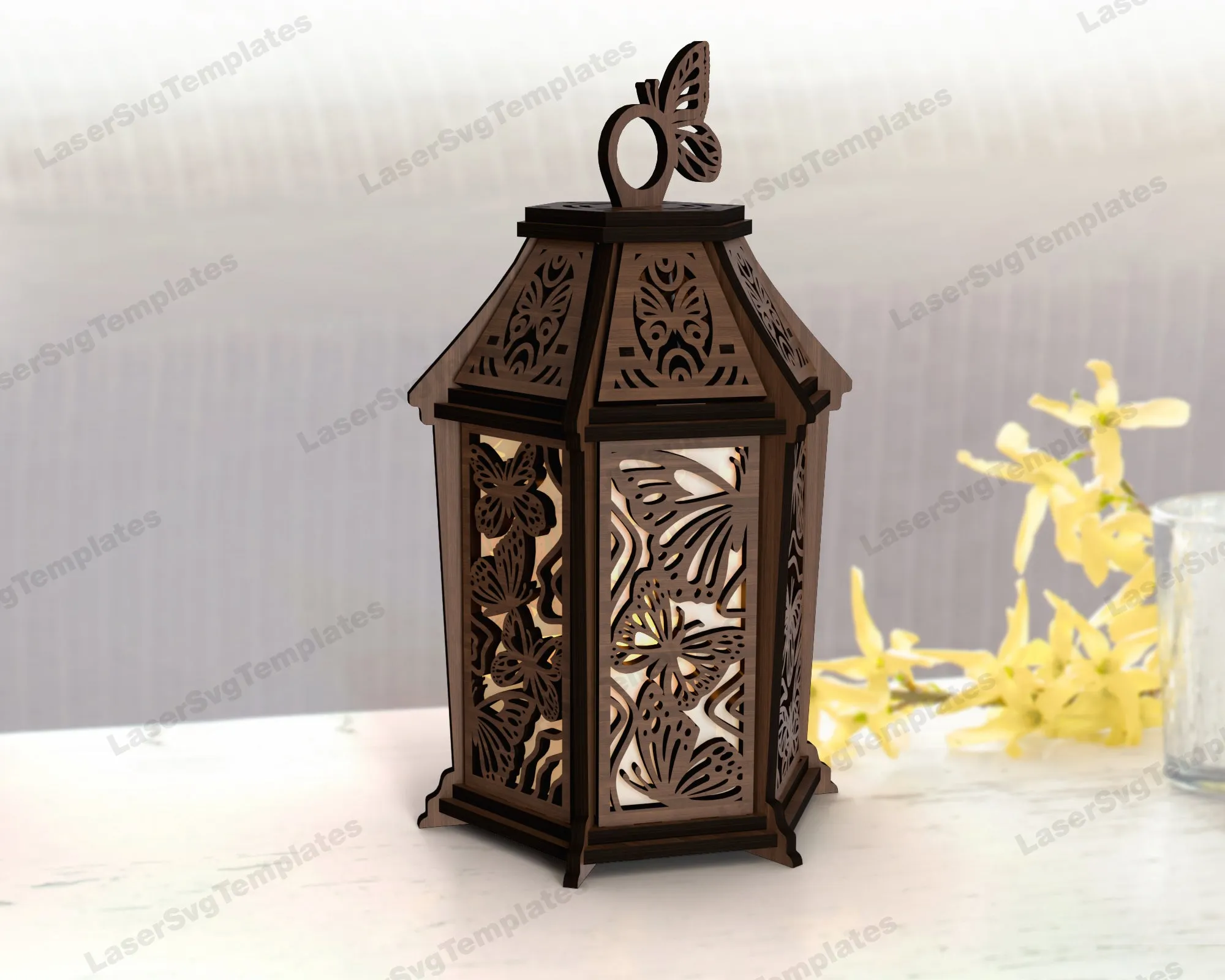 Decorative wooden butterfly lantern laser cut svg file