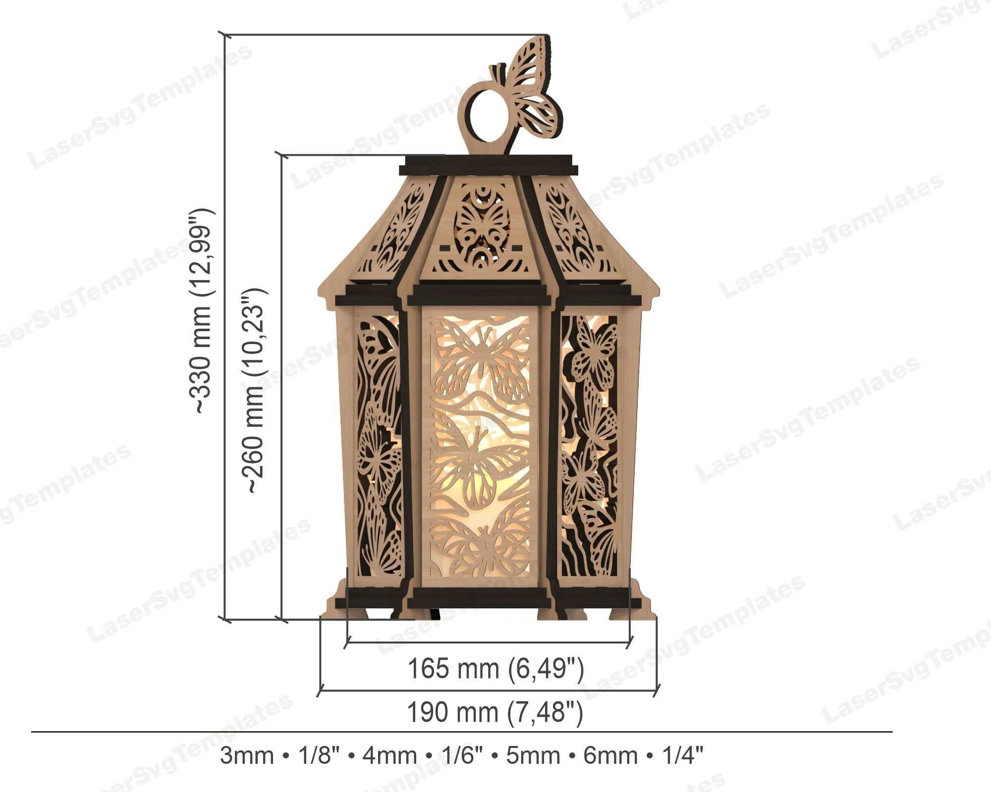 Decorative wooden butterfly lantern laser cut svg file